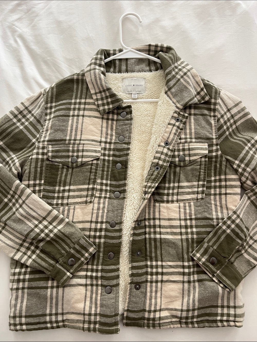 Lucky Brand Olive & Cream Plaid Sherpa Jacket